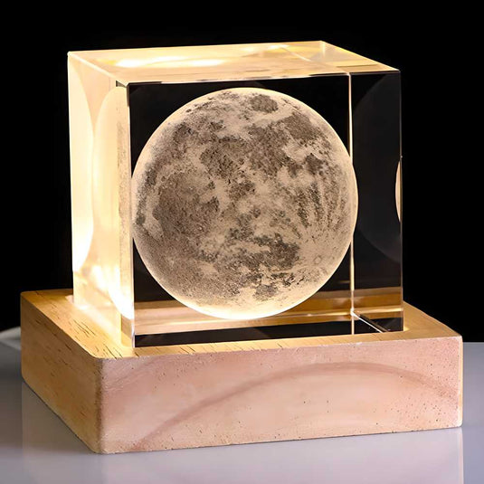 3D Moon Laser Etched Crystal Glass Cube LED Night Light