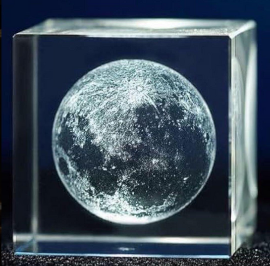 3D Moon Laser Etched Crystal Glass Cube LED Night Light